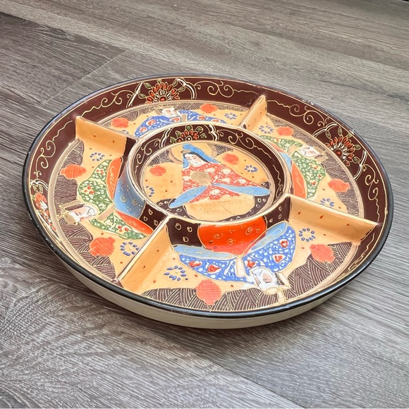 Vintage Japanese Satsuma Pottery Divided Serving Plate Geisha Platter - Picture 7 of 17